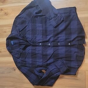Arizona Men's Size XL Black & Blue Plaid Button Up Long Sleeve Shirt
